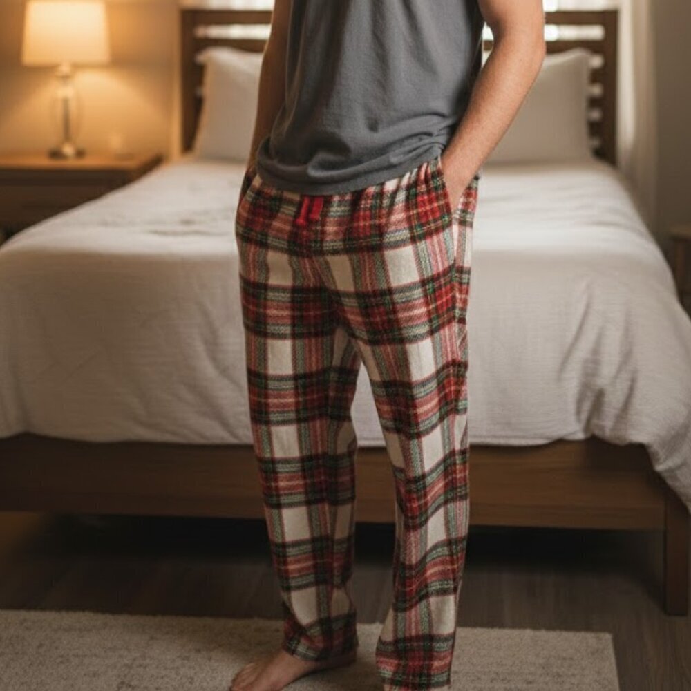 🎄Eddie Bauer Men's Classic Holiday Tartan Plaid Fleece PJ Pants | M